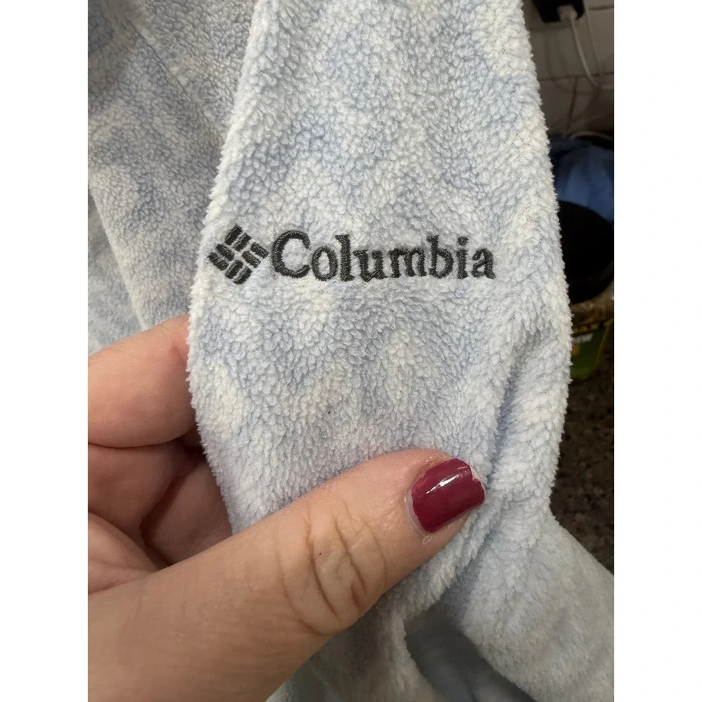 Columbia Womens XL Fleece Pullover Quarter Zip Blue Geometric‎ Diamond Print